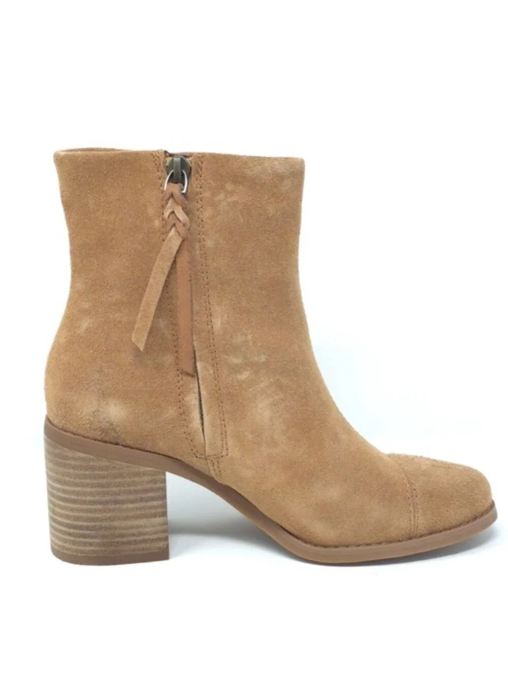 TOMS Evelyn Brown Suede Stacked Heel Ankle Boots 6M - Picture 4 of 12